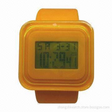 Promotional Digital Watch with Transparent Plastic Case, Silicone Band and LCD